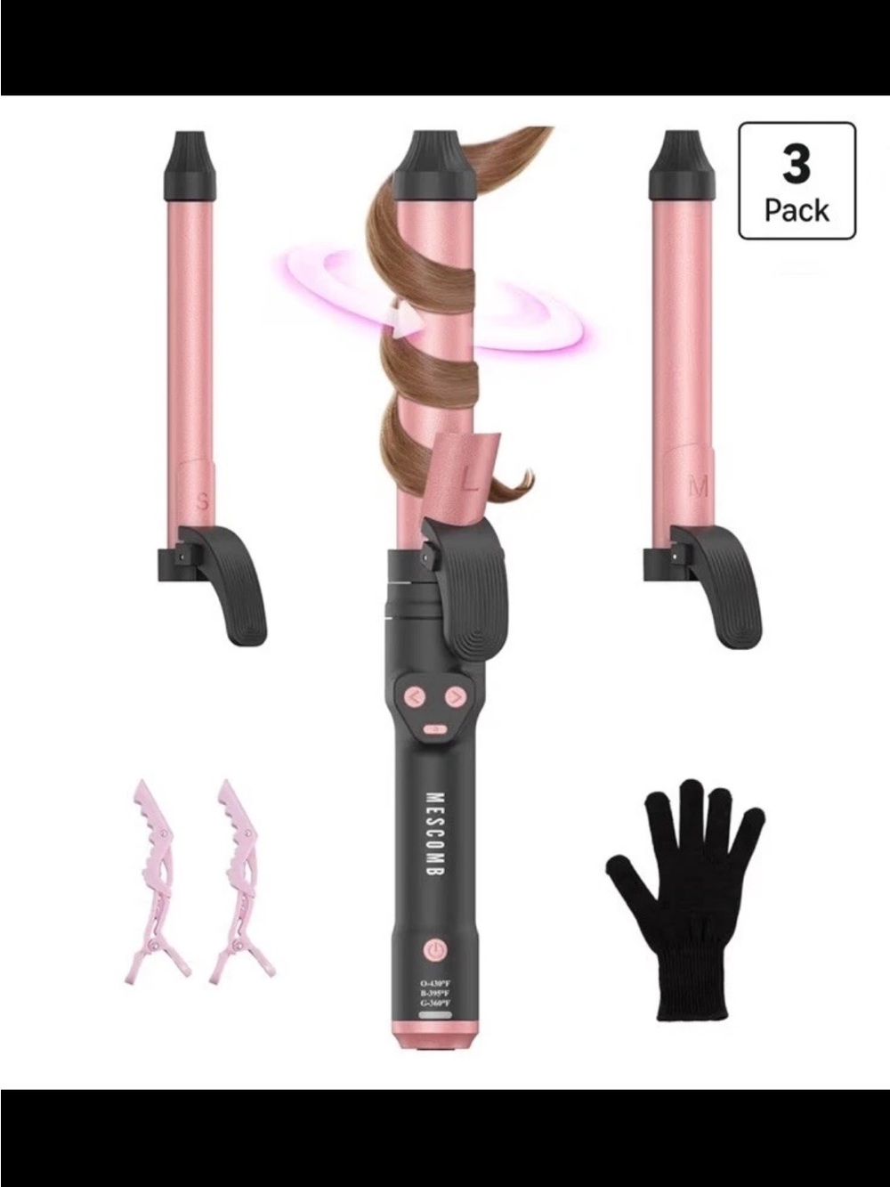 Mescomb Auto Curling Iron 1" 3-in-1 Pink